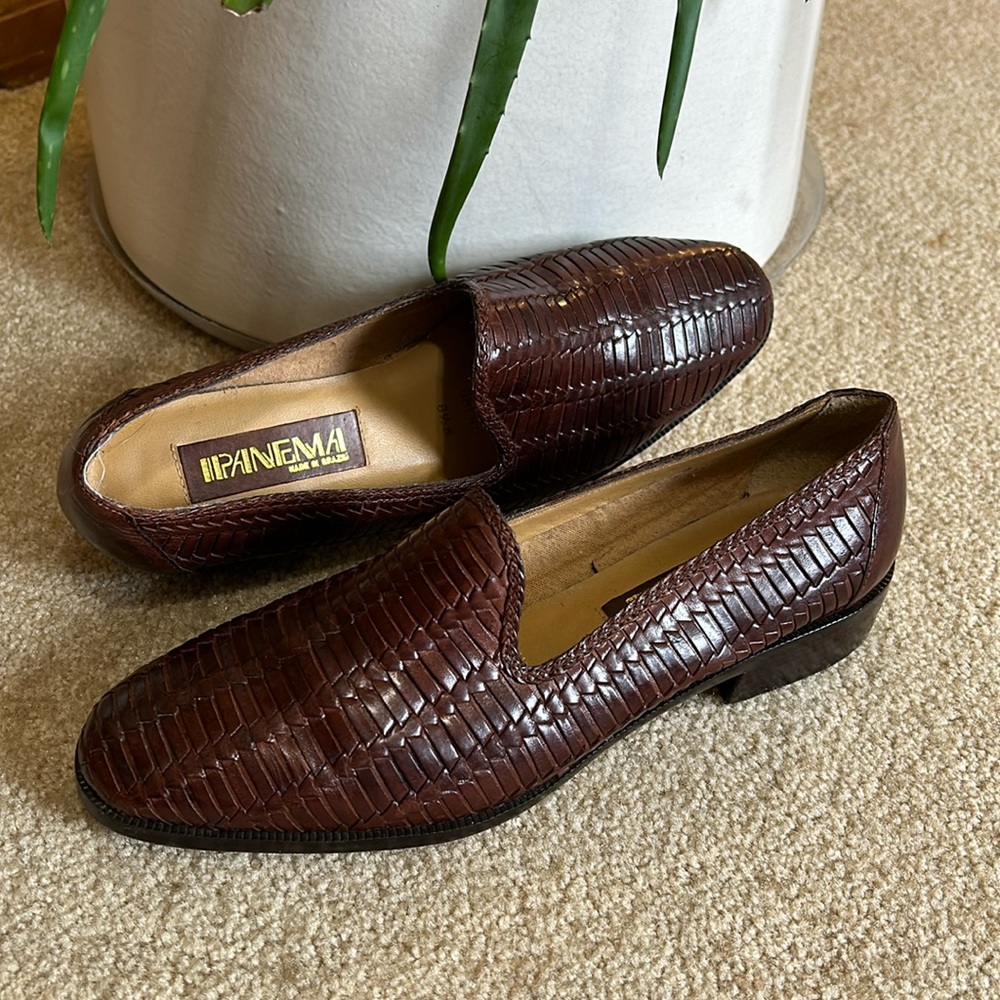 Vintage Ipanema Slip On Leather Woven Loafer Flat